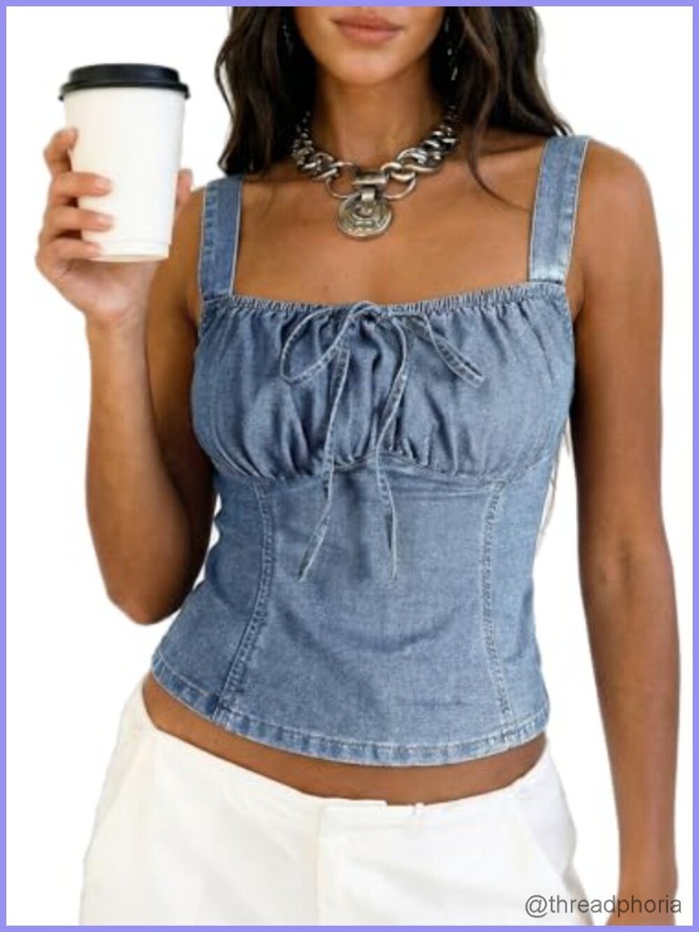 Denim Corset Top Women Jean Vest Crop Smocked Back Square Neck Concert Outfit